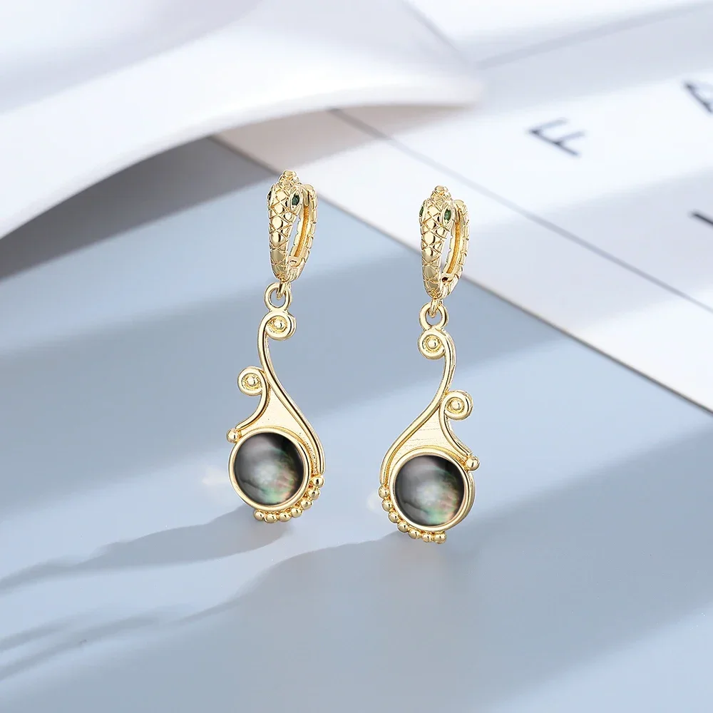 Black White Shell Gold Silver Drop Earrings Snake Earring for Women Vintage Jewelry Wedding Engagement Hoop Earrings Gifts