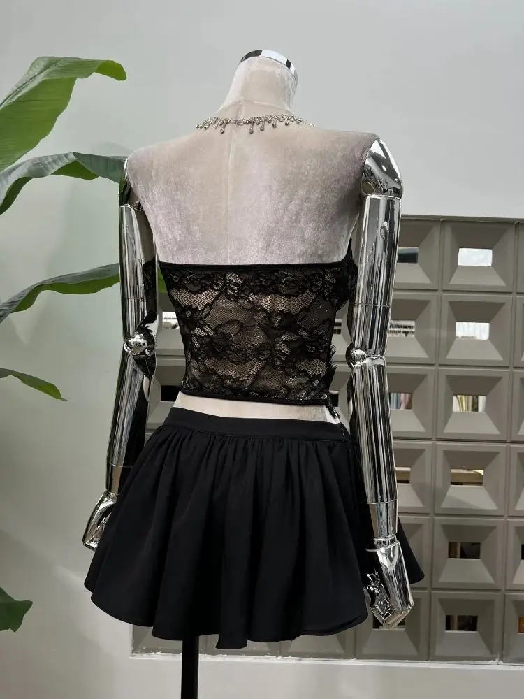 2025 Summer New Sexy Lace Corset Top+ Low Waist Flower Mini Skirt Set Women Elegant Party Nightclub Y2K Two Piece Dress Outfit