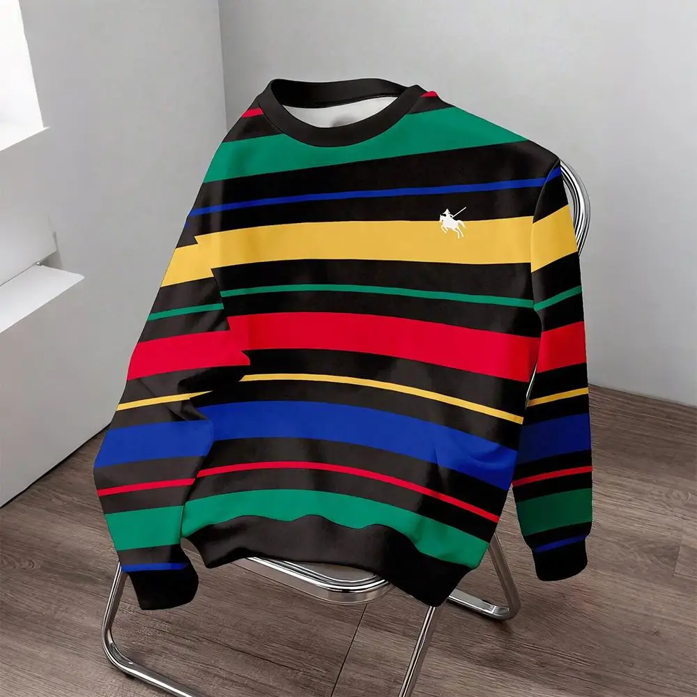 Autumn And Winter New Striped Casual Lightweight Sweatshirt Unisex Color-blocked Fashion Pullover Y2K Versatile Crew Neck Top