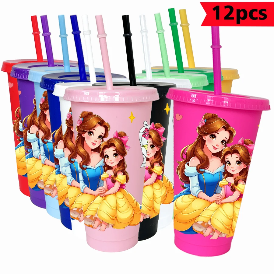 

12 шт./лот Disney Belle Princess 26 унций красочный пластиковый стакан для дня рождения, посуда для напитков, чашки для сока, кофе