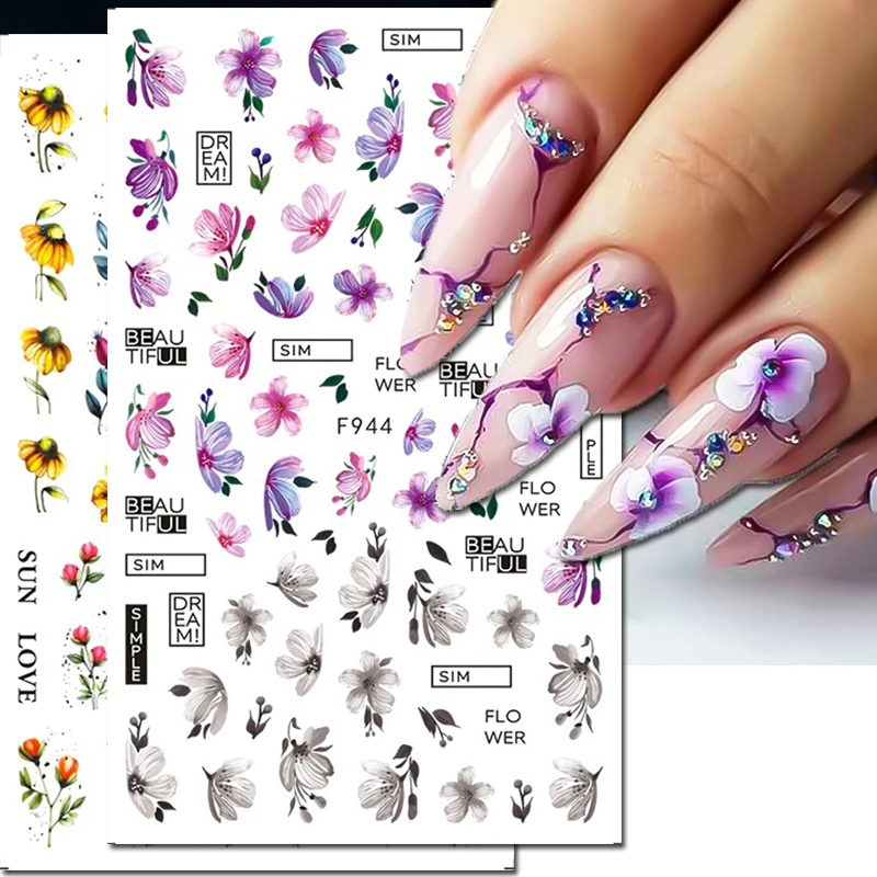 

Nail Art Stickers Summer Fruits Florals Violets Pink Petals Flowers Back Glue Nail Stickers Decoration For Nail Tips Beauty