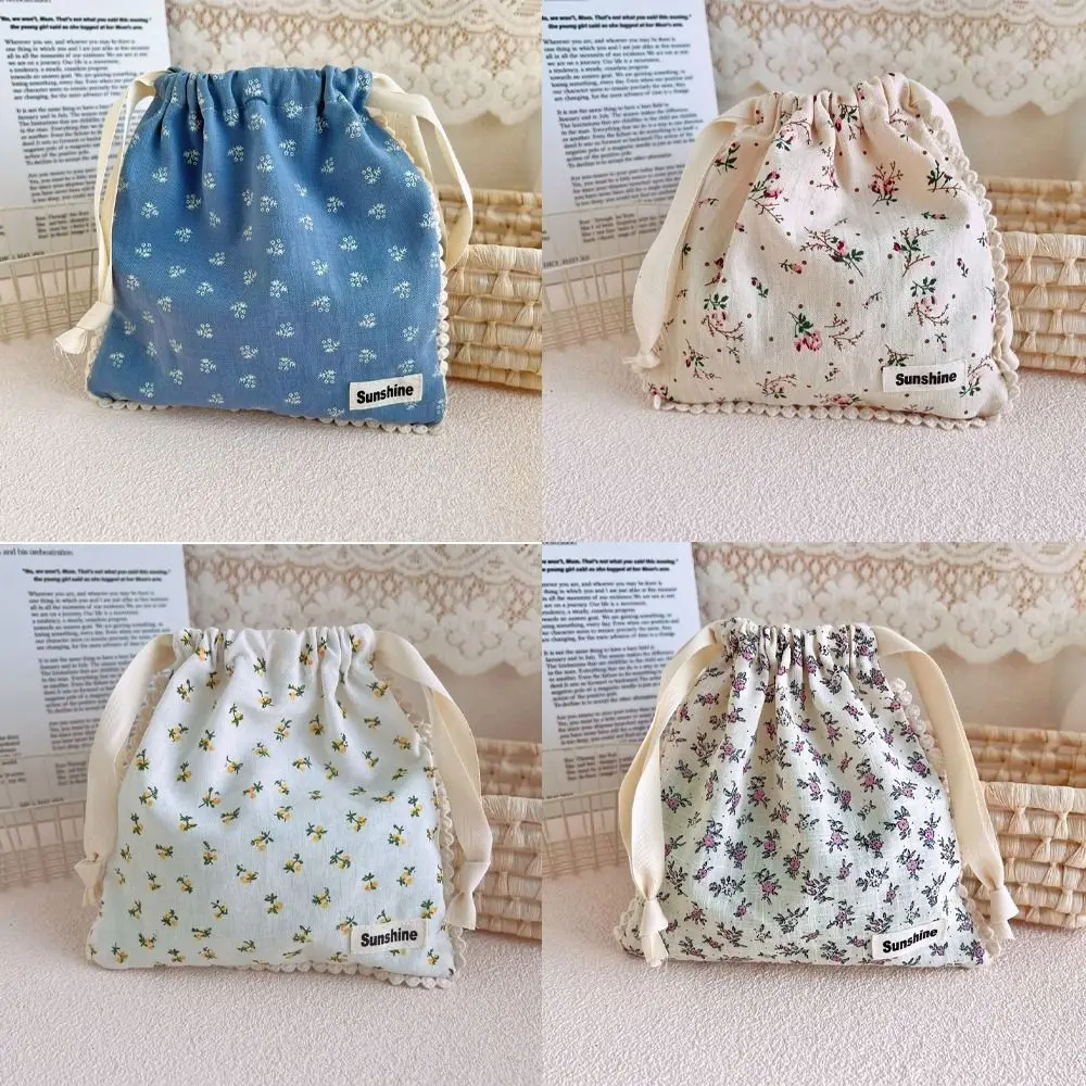 Stationery Bag Travel Organizer Cotton Dust-proof Floral Drawstring Bundle Pocket Makeup Bags Jewelry Storage Bag Cosmetic Bag