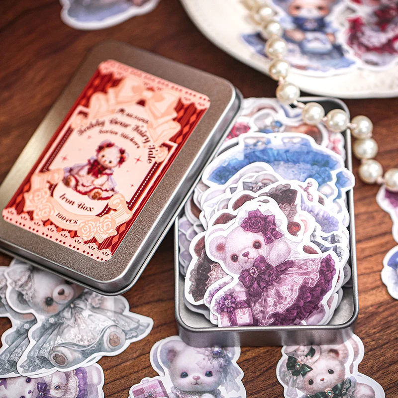 

Mr Paper 100pcs/bag Teddy Bear Fairytale Series Iron Box Stickers DIY Handbook Scrapbook Album Photo Frame Diary Label Calendar