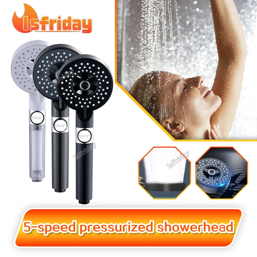 Pressurized shower shower High Pressure Shower Head Turbo Replete for Shower 5 Molds Knobs Saving Shower Head Bathroom Accessori