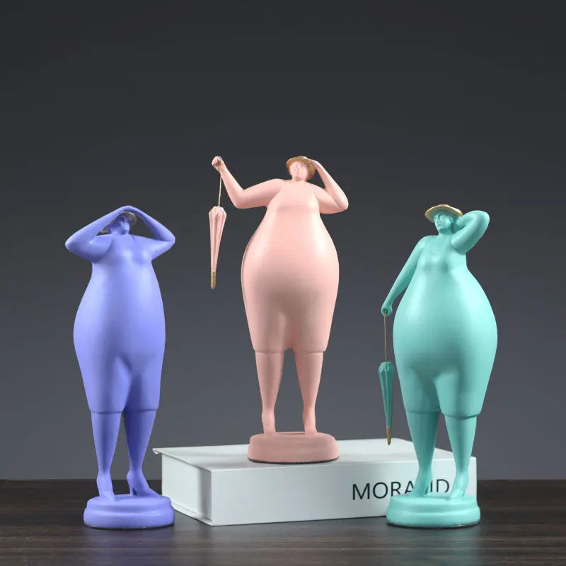 

European Fat Fashion Woman Resin Ornaments Home Livingroom Cabinet Figurines Crafts Office Desktop Coffee Table Sculpture Decor