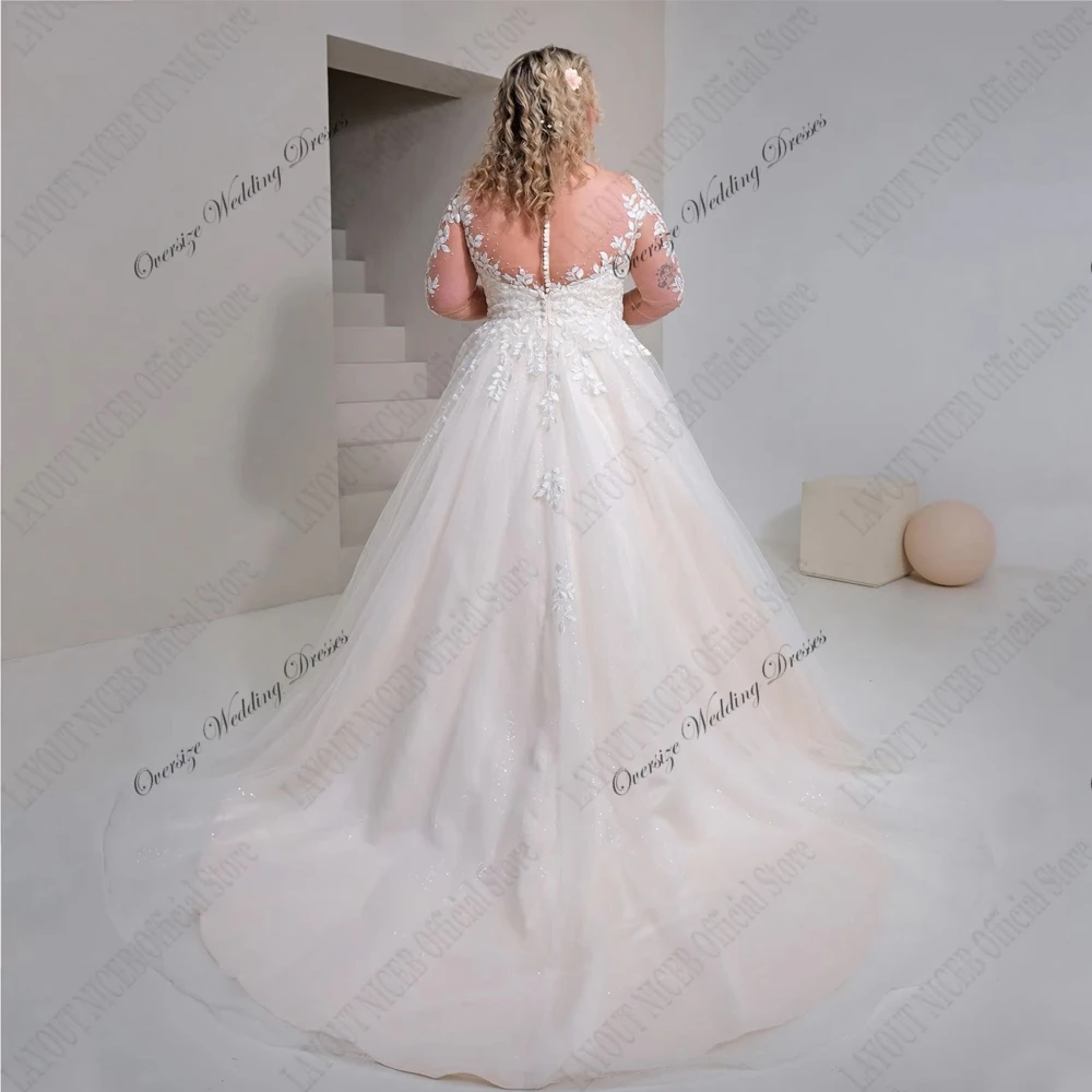 Exquisite Plus Size Wedding Dresses with Lace Full Sleeve Bridal Gowns for Princess 2025 Summer New Champagne Vestido De Novia