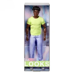 Original Barbie Signature Looks Ken Male Dolls Curly Hair Joints Move Dark Skin Body Toys for Girls T-shirt Y2K Fashion Trousers