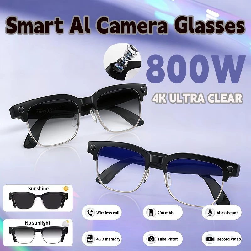 

New 4K Glasses AI Smart Glasses with 8MP Camera Video Recording Translation Smart Sunglasses Bluetooth Call Music Play Men Wome