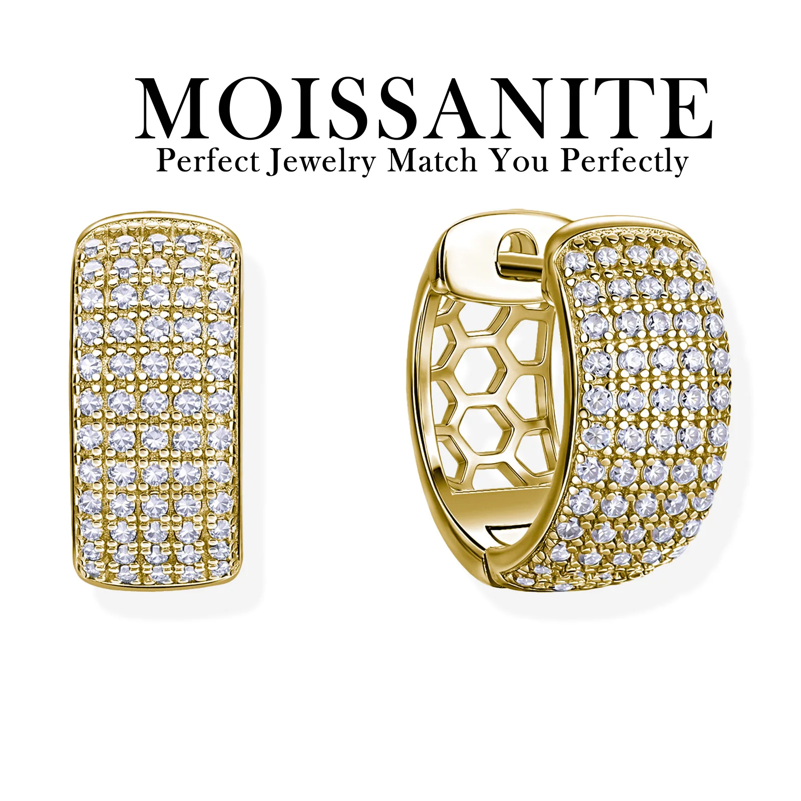 Boucles d'oreilles Moissanite plaquées or 0,6 ctw, cerceau pavé pour femmes, manchettes scintillantes de luxe, bijoux quotidiens hypoallergéniques