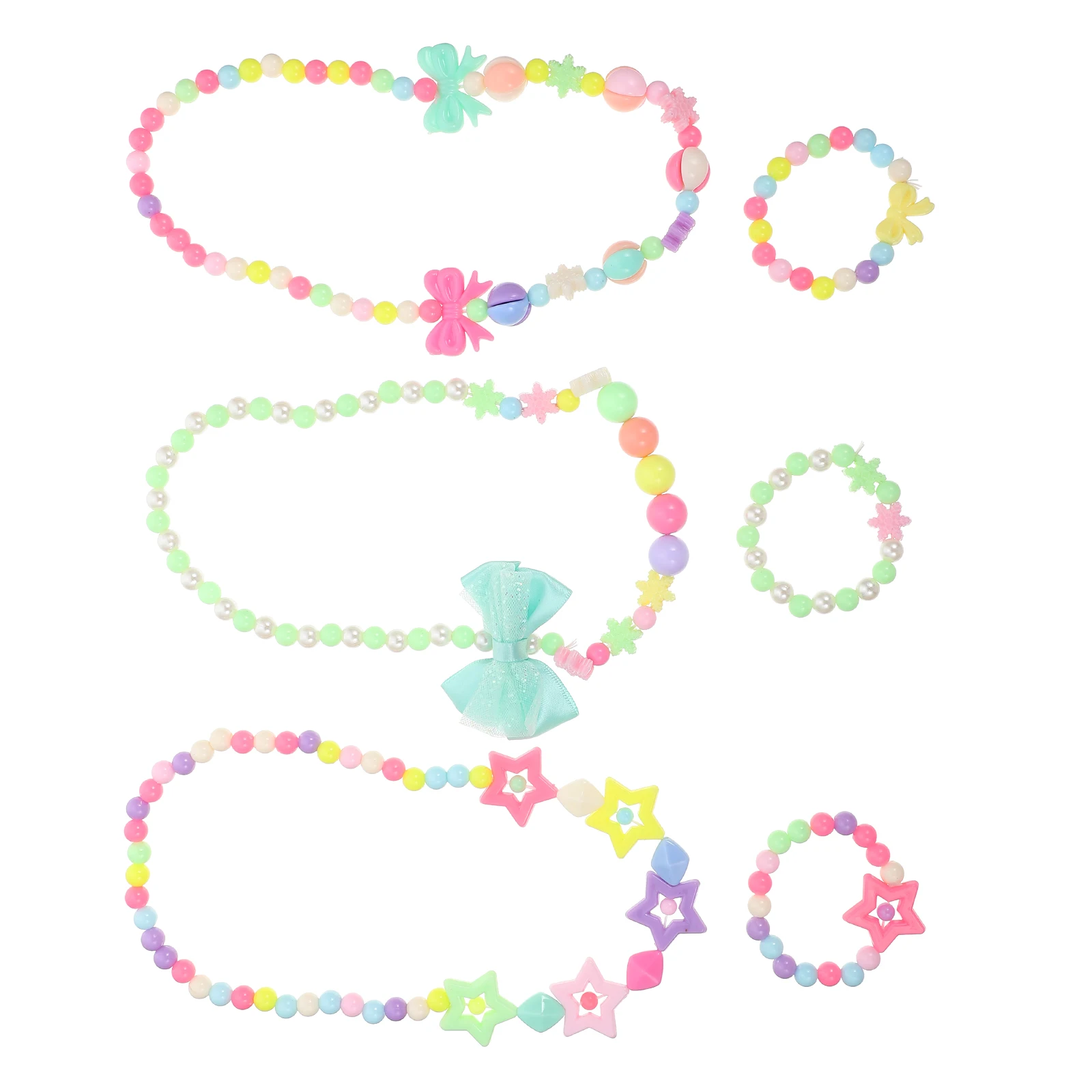 3 set Butterfly Bow-Tie Necklace Bracelet Set Kids Jewelry Gift Decor For Children Party Wear Dancing Performance Accessory