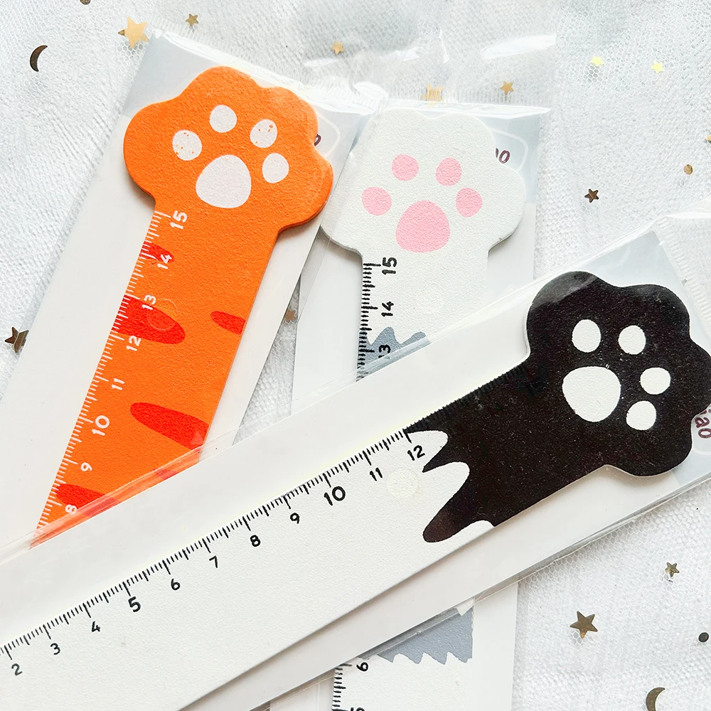 40pcs Kawaii Cat Ruler Cat Foot School Rule Aesthetic Stationery School Useful Japanese Stationery Wholesale straight rulers