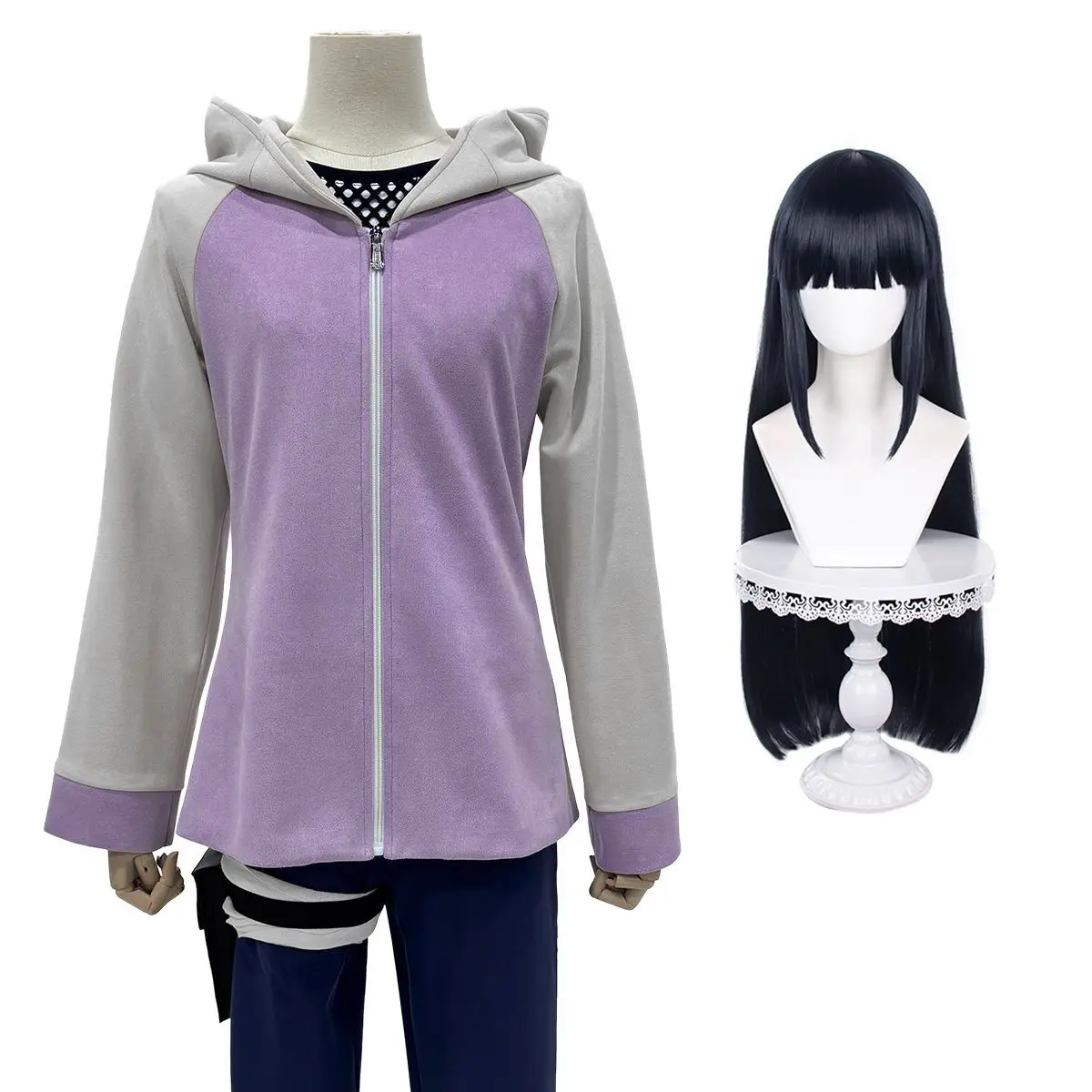 

Anime Hyuga Hinata Cosplay Costume Wig Tracksuit Pants Fish Net Top Leg Pouch Cos Convention Daily Wear Gift Halloween Carnival