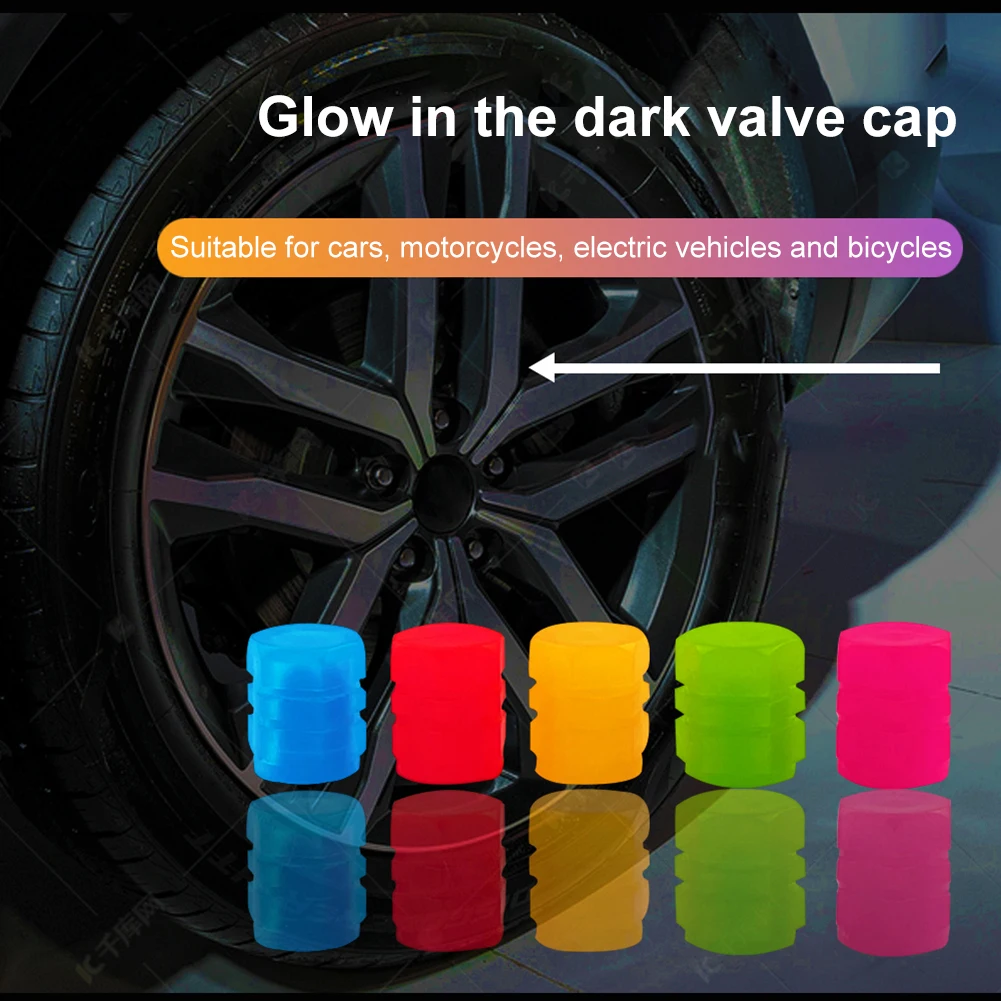 4pcs Wheel Valves Nozzle Caps Universal Tire Valve Caps Protection Cover Night Glowing for Car Motorcycle Bicycle Bike
