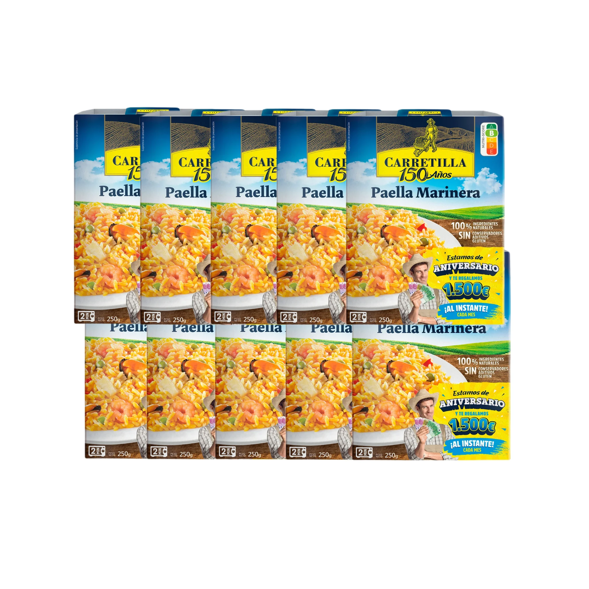 Carretilla Pack Ahorro 10uds, platos preparados envasados, Albondigas, Paella, Pollo, Ensalada, Carne, Guisantes, etc