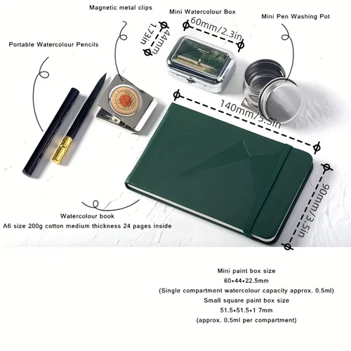 Imagen 2 del producto Set de Pintura de Acuarela de Viaje, Mini Caja de Pintura Portátil, Dispensador de Pintura de Acuarela, Set de Lavado, Libro de Dibujo, Pluma de Agua
