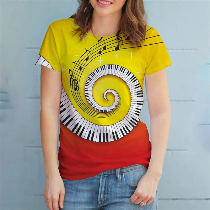 

Fashion Women T Shirt 3d Music Note Printed Men Women Hip Pop Harajuku T-shirts New Summer Short Sleeve Sportwear Kids Tees Tops