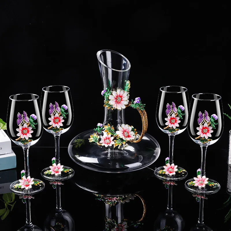 

Daisy Enamel Crystal Glass Red Wine Cup Decanter Red Wine Highfoot Glass Luxury Wine Utensils