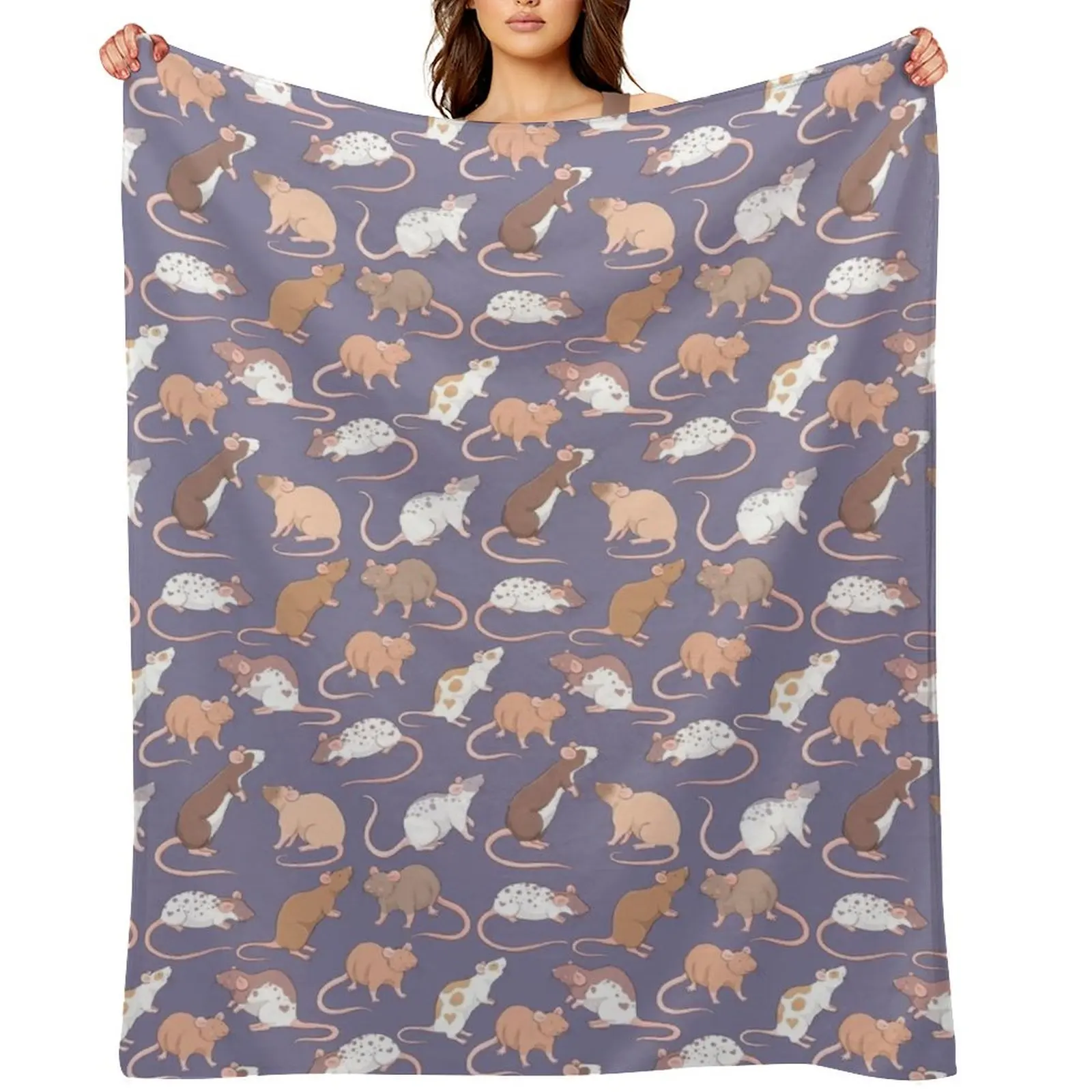 

Cute rattie rats against a slate grey background by Whimsicolourart Throw Blanket for winter blankets and throws Furry Blankets