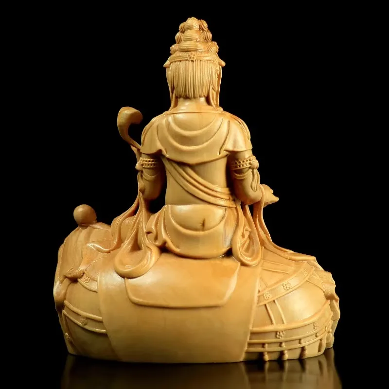 Boxwood Three Great Bodhisattvas Sculpture Set for Contemplation Guidance