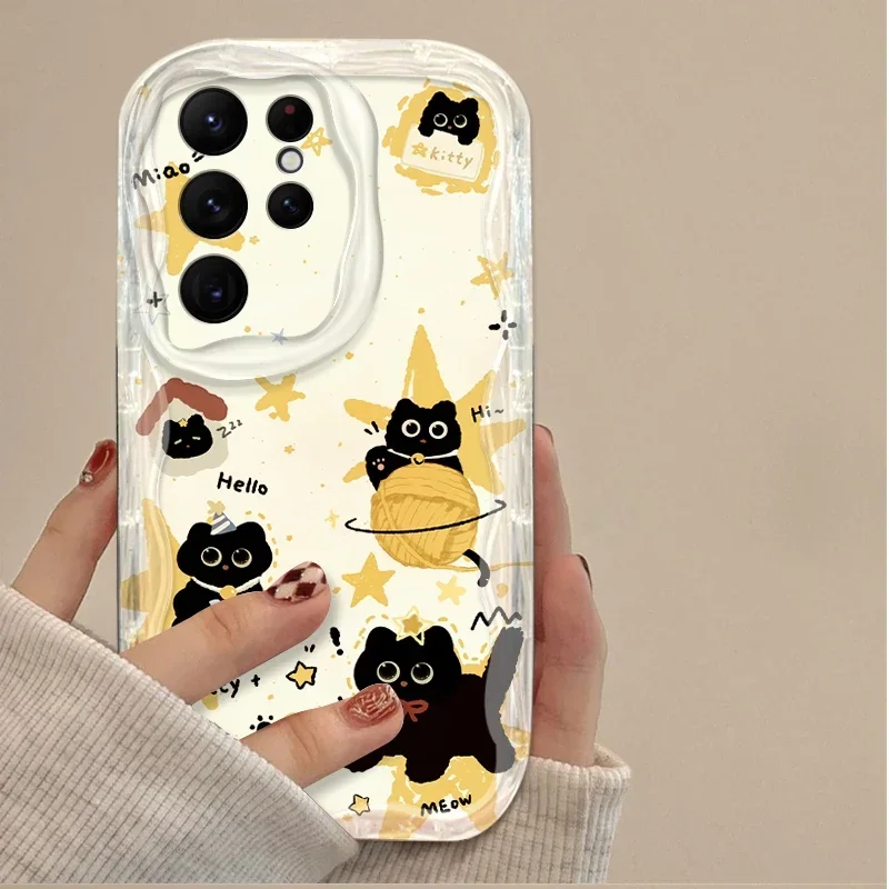 Lucky Star Cat 3D Wave Case For Samsung Galaxy S24 Ultra S23 S22 Plus S21 S20 FE A25 A55 A35 A15 A16 A05 A05S A06 Silicone Etui image 2