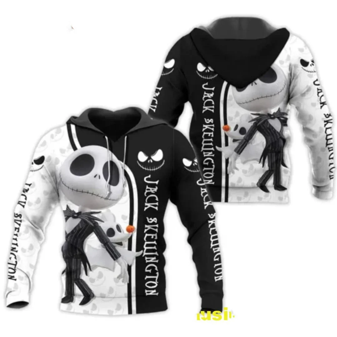 Disney The Nightmare Before Christmas Jack Skellington 3d Hoodie Men Fashion Sweatshirts Halloween Harajuku Casual Zipper Hoodie