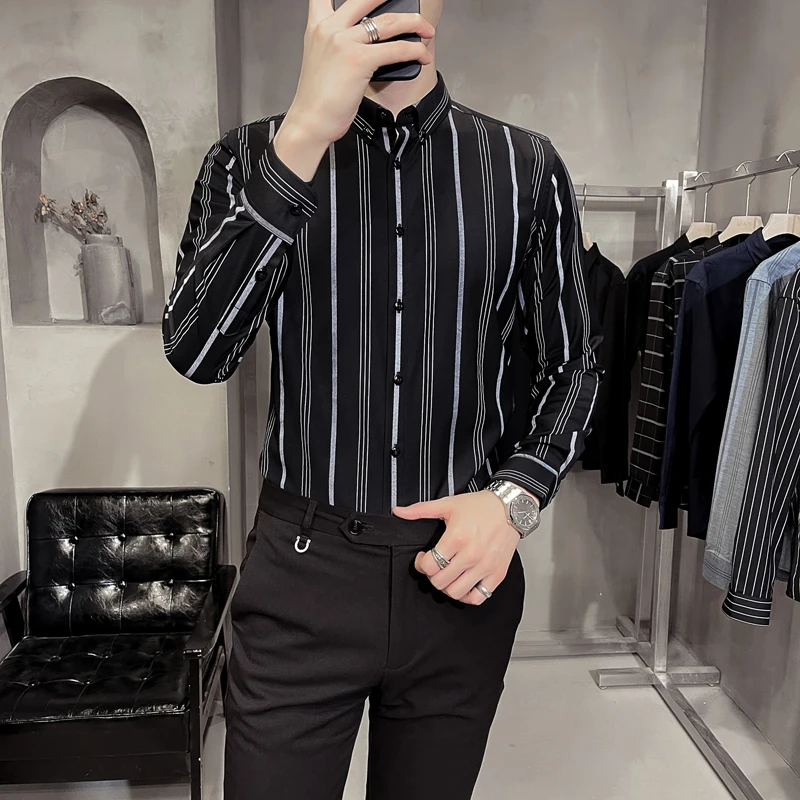 

2023 Men's Spring High Quality Business Long Sleeve Blouse/Male Slim Fit Lapel Office Dress Shirts Casual Chemise Tops Y182