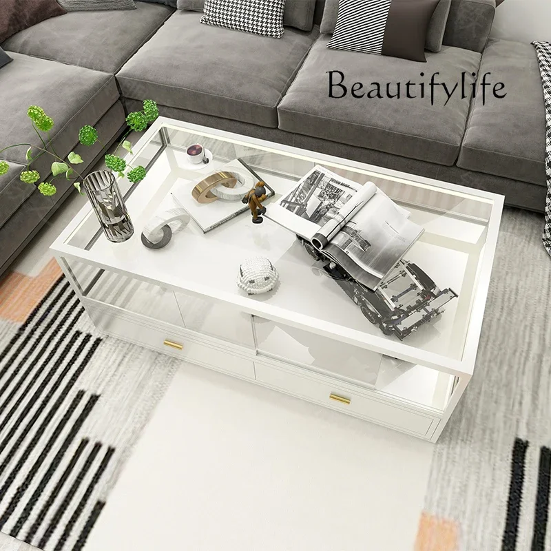 S New Coffee Table TV Cabinet Living Room Household Tempered Glass Coffee Table Acrylic Transparent Display Coffee Table
