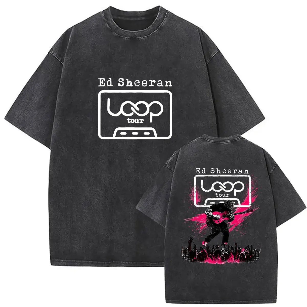 Vintage Washed Ed Sheeran Loop Tour 2026 Doppelseitig Bedruckte T-Shirts für Männer und Frauen Ästhetische Kleidung Mode Kurzarm-T-Shirt – Detail 4