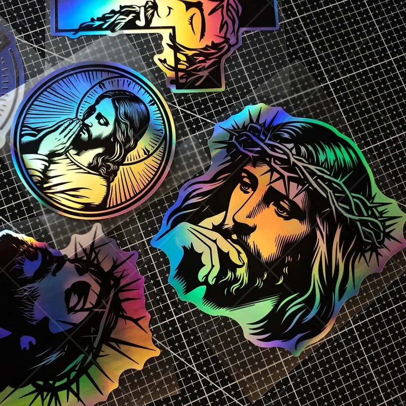 Gothic Vintage Line Drawing Figure Holographic Color Shift Sticker Pack, Multi-Style Smooth Surface Decorative Decals