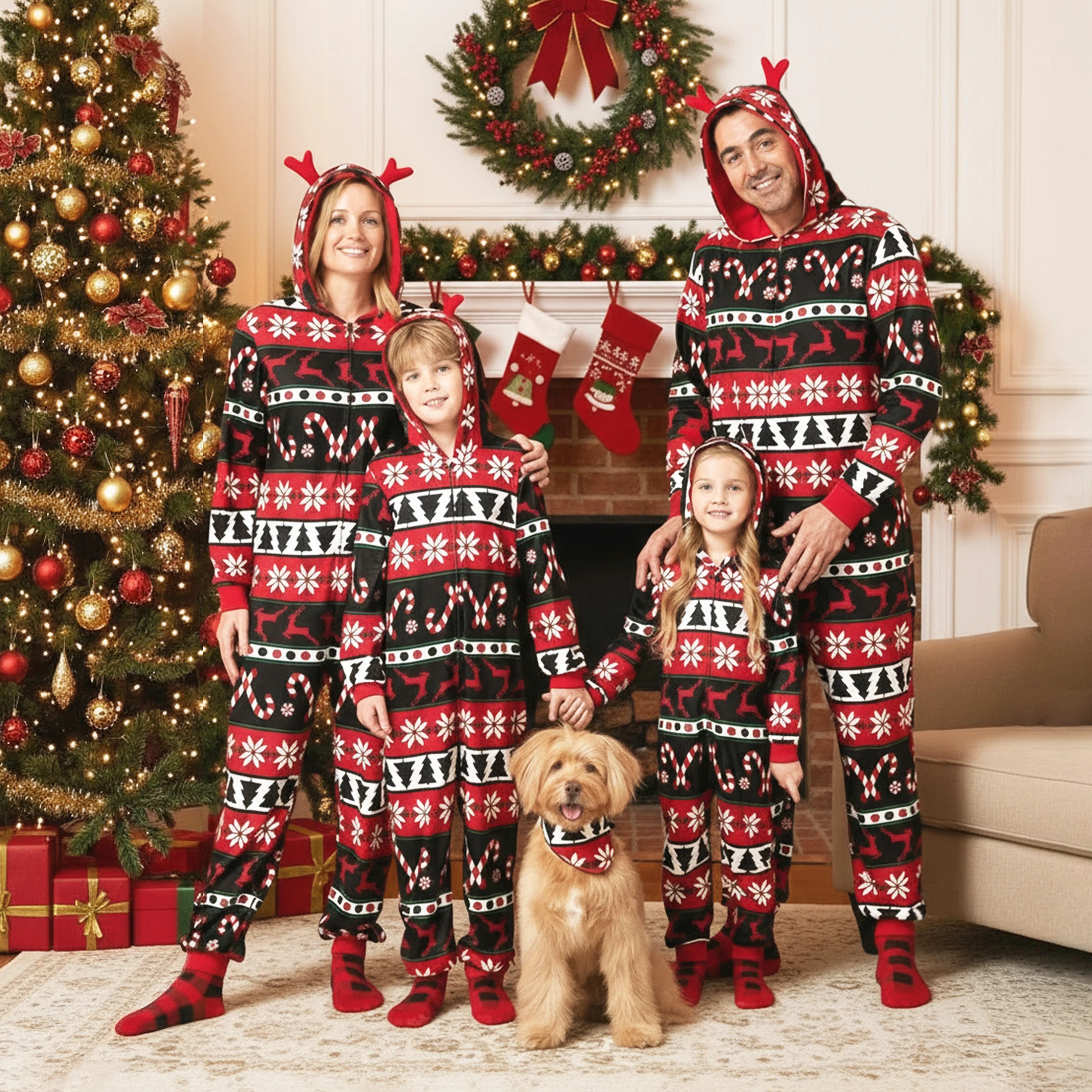 

PatPat Christmas Pajamas 3D Reindeer Pattern Zipper Hooded Onesies Matching Family Outfits