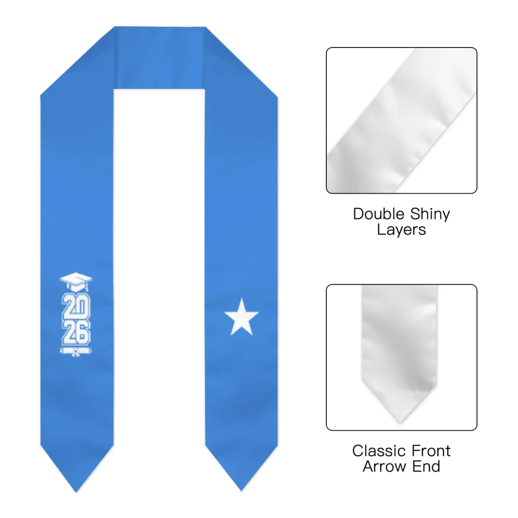 Class of 2026 Somalia Flag Scarf Graduation Sash Stole International Study Abroad Adult Unisex Party Accessory Top Print