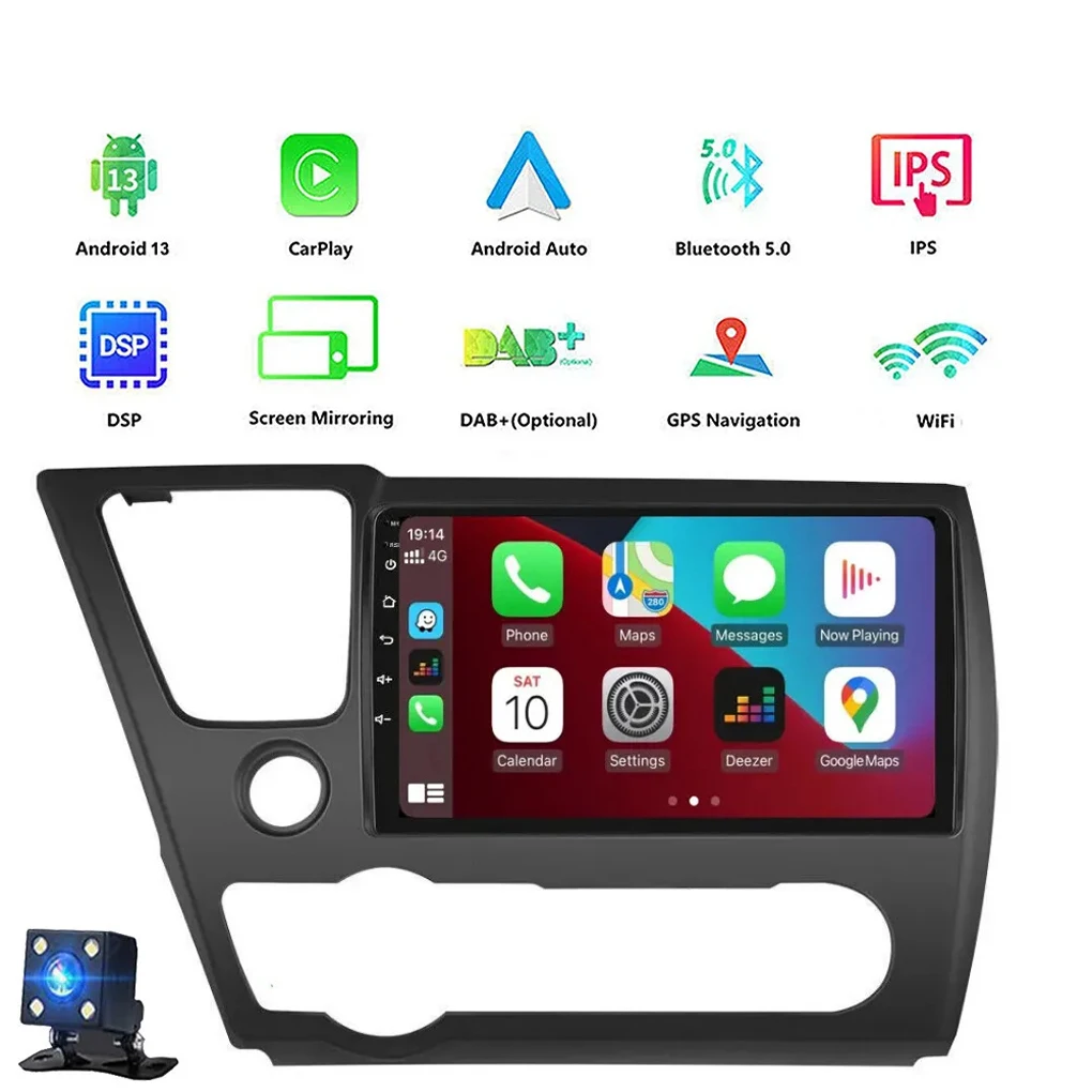 2+32G Wireless CarPlay for Apple Autoradio for Honda Civic 9th 2013-2019 Car Radio Stereo 9'' Multimedia Android Auto GPS Head