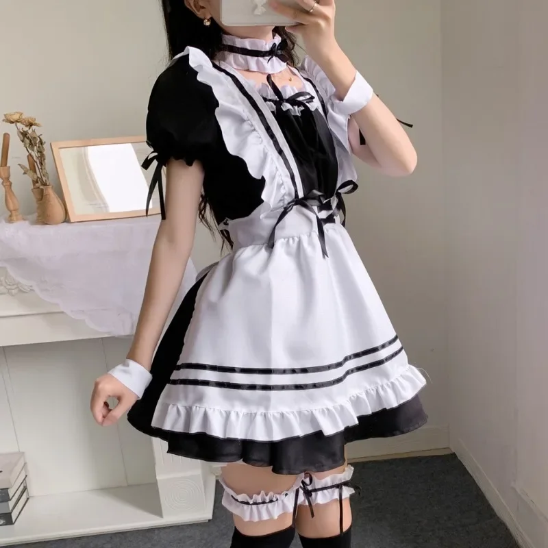 New Women Maid Outfit Lolita Cosplay Cute Sexy Erotic Kawaii Cafe Costume Black White Men Uniform Fartuch Dress Cute Bowknot 5XL
