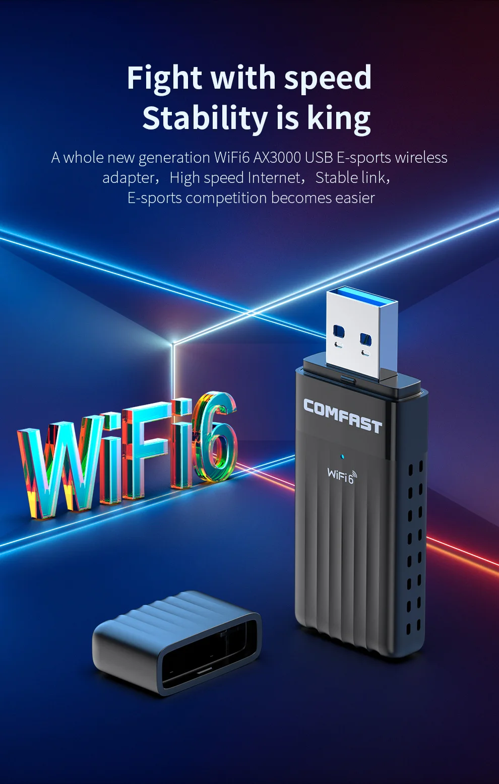 Comfast AX3000 WiFi 6 Adapter USB 3.0 Driver Free WiFi6 Dongle Network Card 2.4/5G/6GHz Wireless Receiver for PC Laptop Win10/11