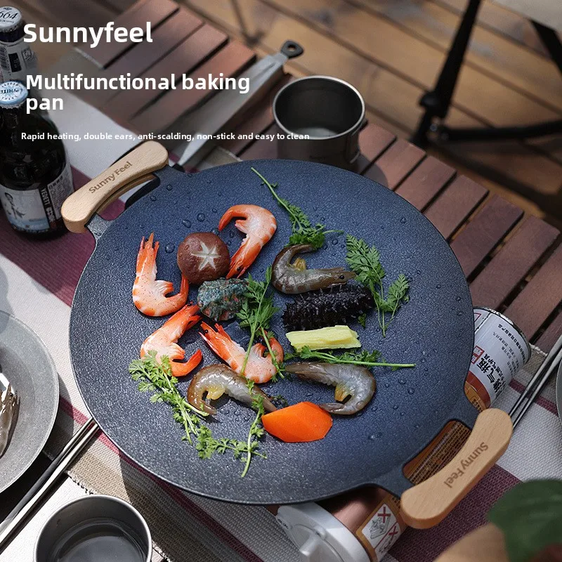 sunnyfeel-outdoor-kitchenware-camping-aluminum-alloy-baking-pan-portable-barbecue-frying-pan-korean-barbecue-pan