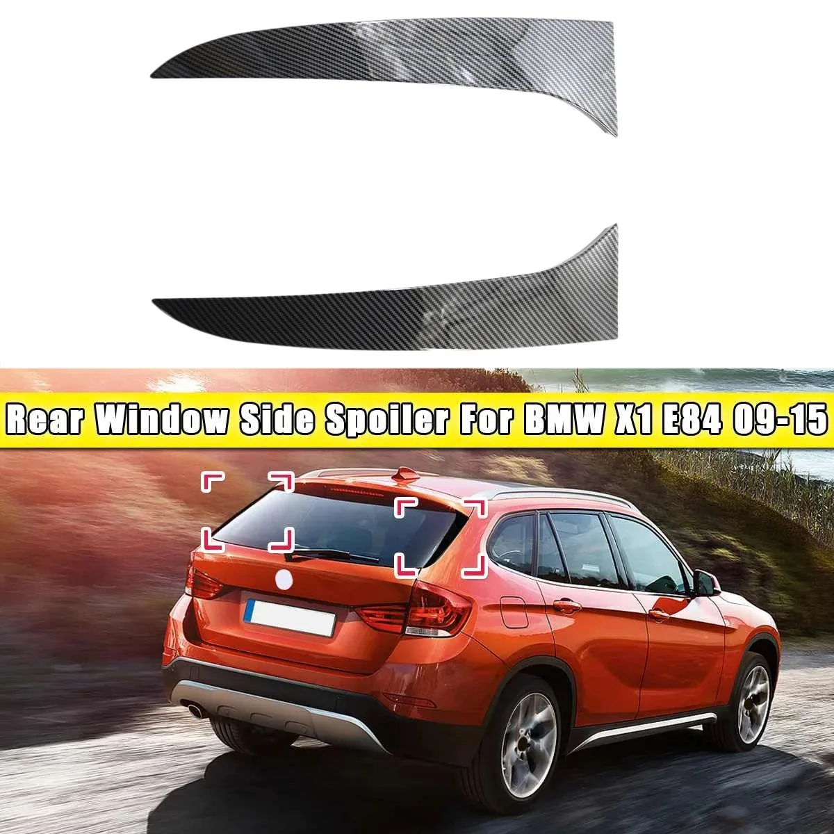 Rear Window Side Spoiler Canard Splitter for -BMW X1 E84 2009-2015 Carbon Fiber