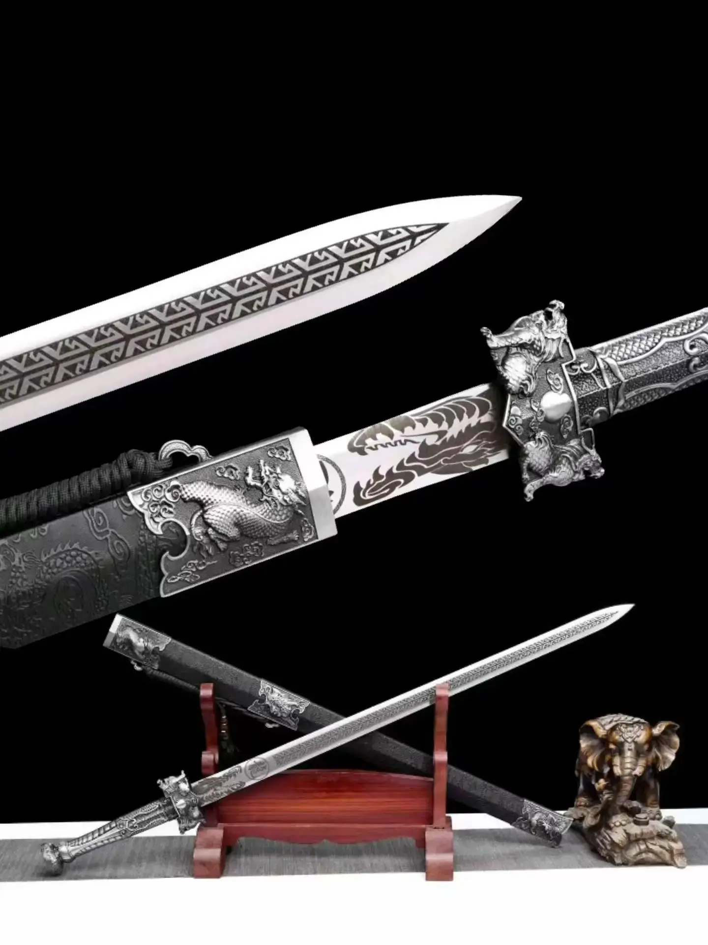 Chinese Kungfu Kirin Battle Sword, Real Multi Refined High Performace Manganese Steel Blade, Unsharp