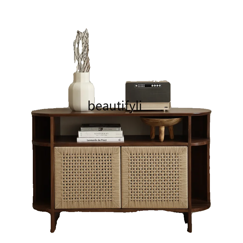 

New Chinese rope braided rounded corner Nordic side cabinet