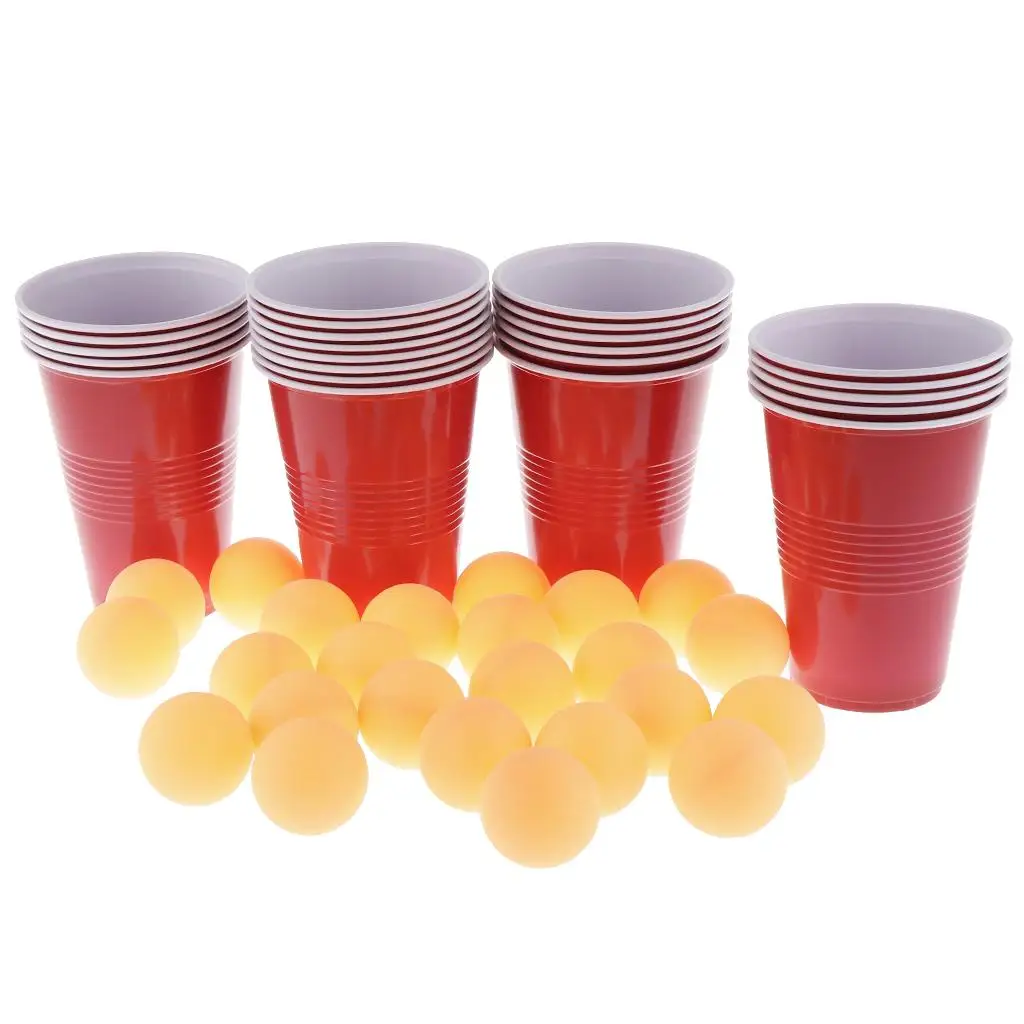 Fun Game Pong Balls Set Includes 24 Cups+24 Balls, Plastic