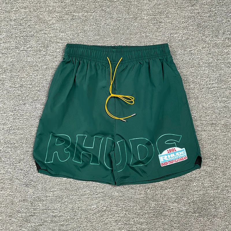 New RHUDE Unisex Casual Shorts Big Letter Graphic Patch Badge Elastic Waist Bottoms