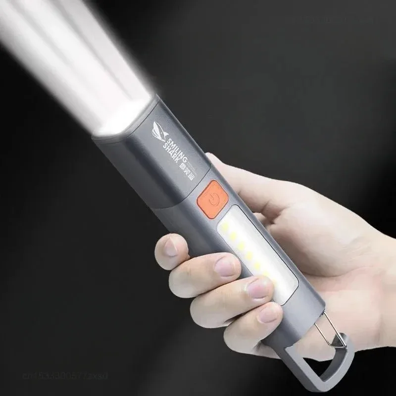 SMILING SHARK Zoomable Variable Focus Flashlight Portable Super Bright LED Torch USB Rechargeable Waterproof Light  SD-1023