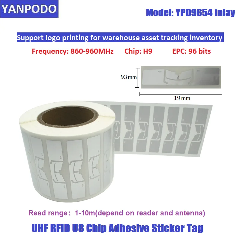 Yanpodo Smart Blank UHF RFID 9622, клейкие метки, этикетка, наклейка с большим расстоянием считывания, для управления складскими товарами