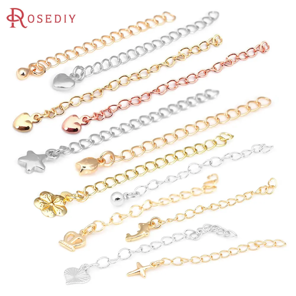 10PCS 18K Gold Color Heart Dolphin Cross Crown Butterfly Flower Star Drop Shape Necklace Bracelets End Chains Extend Chains