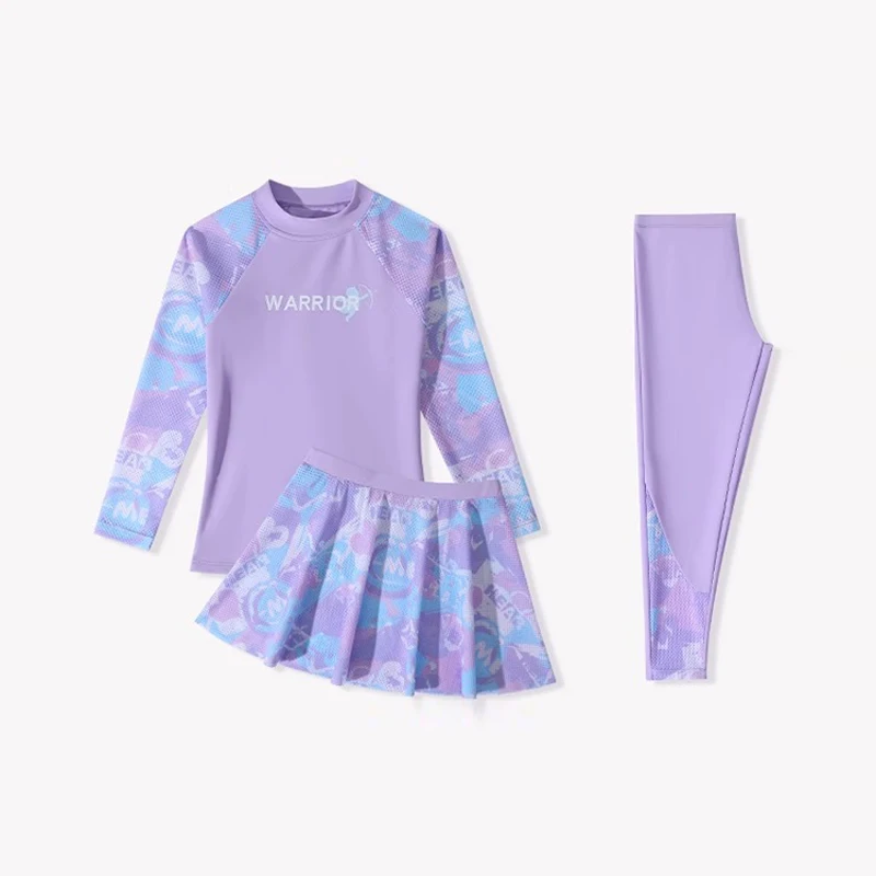 Three Pieces Kids Burkini Girls Long Sleeve Swimsuit With Removable Skirt Children Modest Swimwear Muslim Swimming Suit Bathing