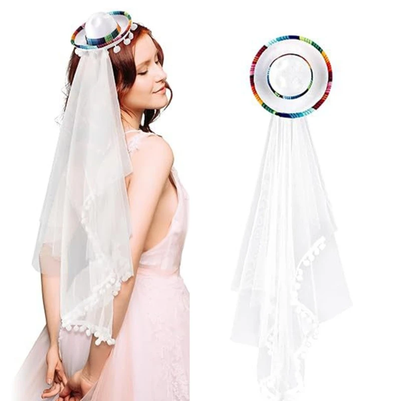 Mexico Bridal Veil Pointed Hat Festival Traditional Party Straw Hat Headdress