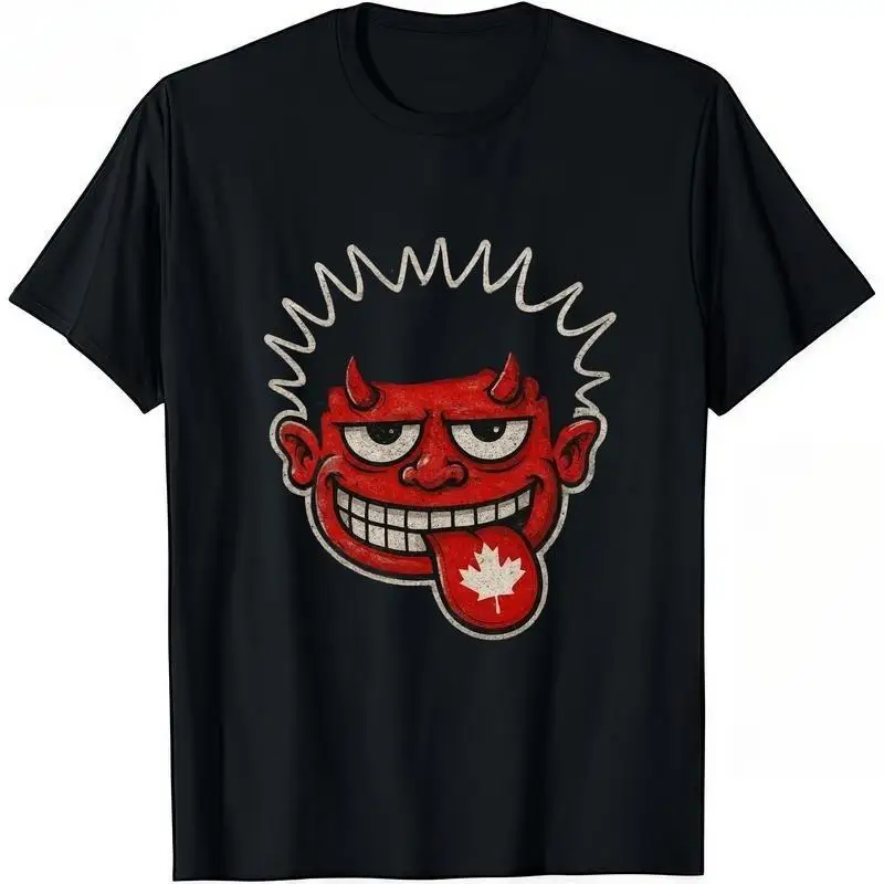 

Unisex Funny Devil Face T-Shirt, Canadian Maple Leaf Graphic Tee, Men's Streetwear Punk Harajuku Casual Top