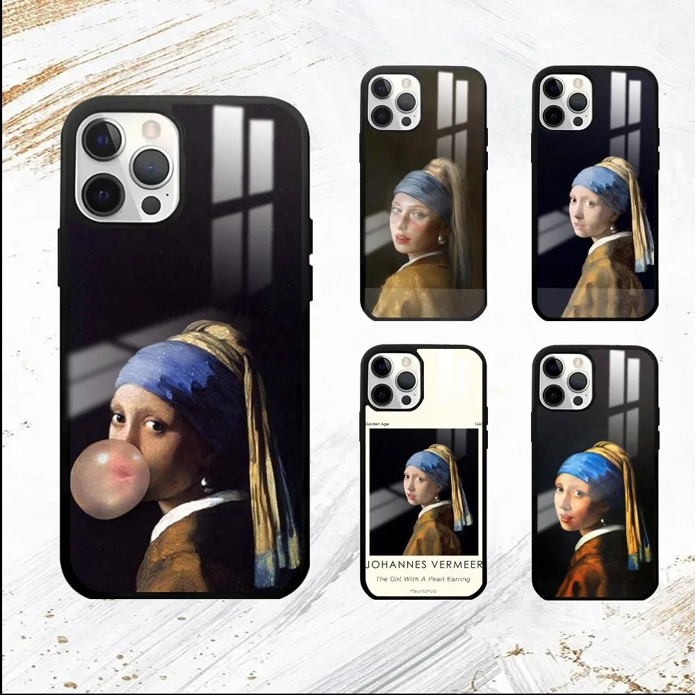 The Girl with a Pearl Earring Phone Case For iPhone 16 15 14 13 12 11 Pro Max Plus Mini PC Fashion mirror phone case