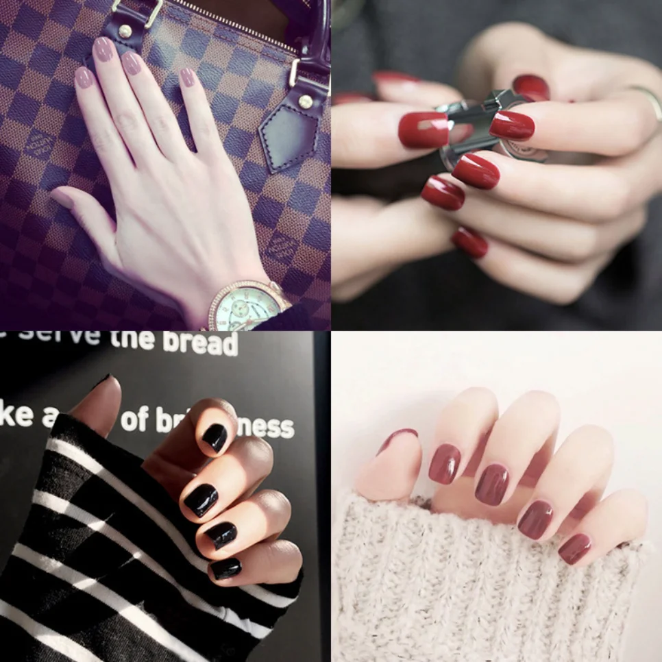 

24Pcs Press on Nails Art Simple Solid Colour Fake Nail Tips Short Square Head Ensemble False Nails Removable Full Coverage Nail