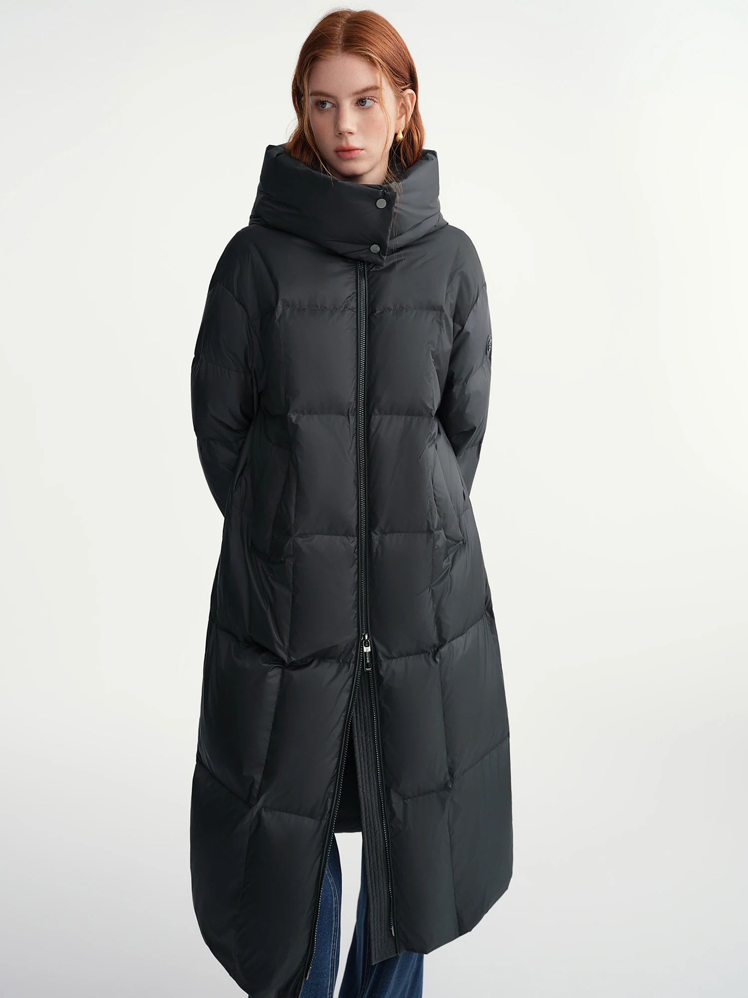 DUSHU Plus-Size Women's Quilted Long Down Jacket with Standing Collar and Hood Winter 2025 by Warmth Field White Duck Down Coats