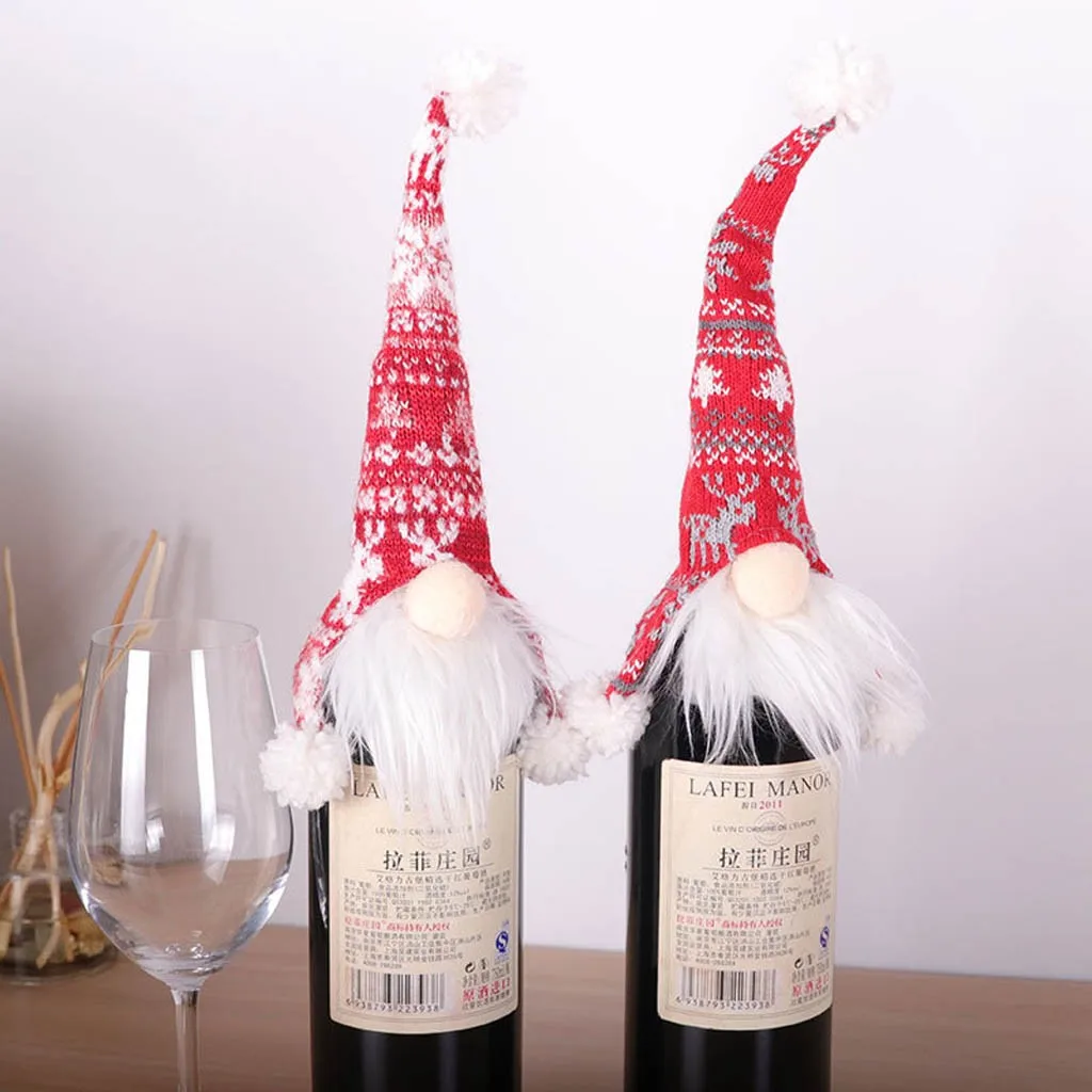 New Faceless Santa Claus Wine Bottle Cover Dwarf Rudolph Doll Christmas Ornaments Holiday Party Bar Decorative Supplies